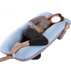 U자 바디필로우 대형 수유쿠션 필수템 배받침쿠션, 단일 세트 130x70CM 0.3kg, 블루그레이 순면직물