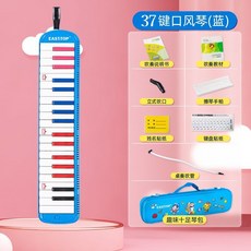 口風琴 口吹琴 37鍵 32鍵 37音 樂器 吹管 吹嘴 吹奏樂器 鍵盤樂器 37鍵口風琴白色款專業初學兒童成人學校推薦, T37 藍色款, 1個