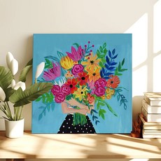 컬러풀 플로럴 모먼트 꽃그림 일러스트 카페 인테리어 플랜테리어 그림액자 14종 01-07 거실 현관액자 아이방 집들이선물, 02.꽃다발 블루