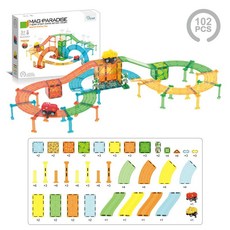 軌道磁力片兒童益智玩具：拼裝磁性積木，強磁軌道工程車，激發無限創意, 3093恐龍軌道車磁力片【102pcs】, 1個