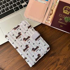 귀여운 카툰 동물 지갑 여행용 RFID차단 여행용 여권파우치 지갑 여권 수납 케이스(외출 여행 시 여권 수납에 필수품), 【보라색 닥스훈트】