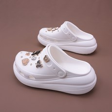 水鑽泡芙洞洞鞋女夏季外穿厚底增高鬆糕底戶外兩穿海邊沙灘涼拖鞋