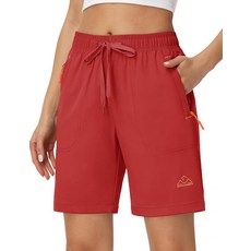 Rdruko 여성용 하이킹 반바지 20.3cm(8인치) 빠른 건조 경량 방수 야외 여행 주머니 포함 레드 XXL