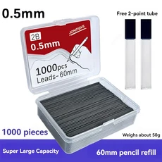 1000pcs 기계식 연필 리드 0.5/0.7/0.9mm 2B 60mm 아트 드로잉 자동 연필 교체 가능 리필 2 튜브 편지지, 01 0.5 refills