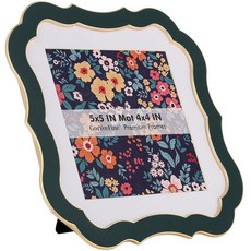 GorYeeFine 10.2 x 15.2cm(4 x 6인치) 고급 아연 합금 핑크 사진 액자 - 에나멜 마감 및 프리미엄 중성 화이트 매트 8.9 x 12.7cm(3.5 x, 5x5'' Mat 4x4'' 1PK, Green