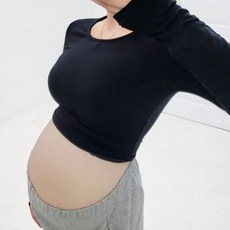 마미누리라운드 크롭티 임산부 요가 만삭 주수 촬영 긴팔티 177123