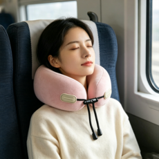 비행기 여행용 U자 메모리폼 목쿠션 사무실 휴대 간편 수납 쿠션, 분홍색