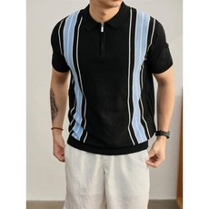 2026男士夏季POLO衫冰絲針織男裝上衣T恤短袖涼感衣高爾夫球衫條紋提花紋理POLO衫美式透氣涼感紗感撞色半拉鍊短袖T恤運動短袖吸濕排汗都會商務休閒衫夏天