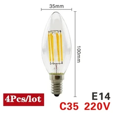 4pcs LED Bulb AC 220V C35 A60 ST64 G45 G80 G95 Lamp E14 E27 Filament Light 2W 4W 6W 8W Glass Ball Bo, 01 C35 E14, 03 6W 220V, 03 6W 220V