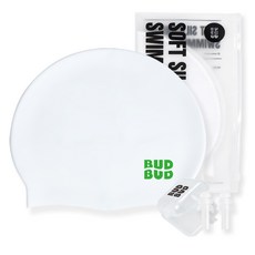 [3종세트] 버드버드 시그니처 실리콘 수모 헤리티지 수영모자, 1개, 화이트-그린