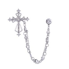 BEAGLE 韓版時尚 水鑽十字架桃心鏈條胸針，西裝配飾別針