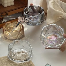 爆款玻璃菸灰缸創意家用客廳輕奢高級感ktv酒吧商用酒店菸缸批發, 1個, 棱形菸灰缸【小號透明色:如圖