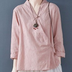 개량한복저고리 여성 린넨 코튼 긴팔 저고리 법복 생활한복 퓨전 블라우스 스카이블루 M 45-55(kg)