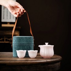 冰種玉瓷高檔輕奢便攜式旅行茶具套裝 花瓣快客杯戶外露營釣魚茶具, 粉色春花秋實旅行茶具, 1個