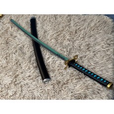 鬼滅之刃日輪刀第二版101cm不鏽鋼未開刃合金皮革刀鞘cos字體改版, 1個, 時透無一郎（綠色版本）