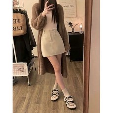 杏色顯瘦氣質A字裙秋冬季包臀裙小個子百搭短裙