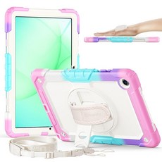 Timecity 삼성 갤럭시 탭 A11+ 플러스 / A9+ 플러스 11인치 케이스 - 액정보호필름 회전 스탠드 어깨끈 및 펜슬 홀더가 있는 튼튼한 보호 커버 | 어린이 친화, 핑크 카모