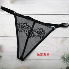 蕾絲網紗刺繡丁字褲 性感透氣女士T褲, 黑色,均碼