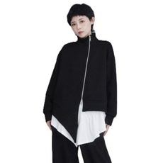 WAWAMOM 여성 블랙 언발 티셔츠 여자 언발티 비대칭 독특한 티셔츠 HJQ13