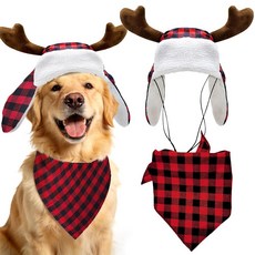 크리스마스 뿔 강아지 순록 애완동물 레드 스카프 겨울 넥 워머 축제 파티 드레스 업 (라지)_161886