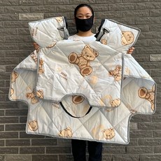 電動車摩托三輪車擋風被，防風防水中厚連體罩，附口袋, 四季中厚雙係款-連體灰底熊