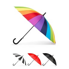 Totes 대형 에코 오토 오픈 24 리브 스틱 우산 클래식 J 후크 곡선형 손잡이와 발수 브라이트 레인보우 단일 사이즈 자동 개방 방수 우산 핸들 103178