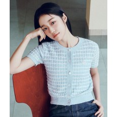 LEE 우먼 라운드넥 트위드 가디건 스카이 블루 406099