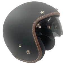 GM 經典皮革邊內墨鏡安全帽 半罩復古帽 莫蘭迪色系 3/4罩安全帽, 消光黑