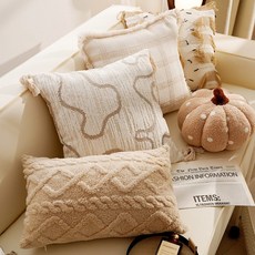 輕奢風波點南瓜抱枕：沙發客廳裝飾靠枕，女生睡覺枕頭，飄窗榻榻米坐墊腰靠, 圈絨l花紋正方45x45cm單獨枕套,單獨一個