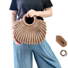 다야핸드 [DIY패키지] 링손잡이 썸머라탄백 만들기 (실+링손잡이+ 동영상제공), 베이지, 1개