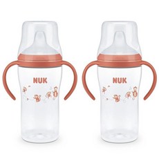 누크 젖병 물병 NUK 퍼펙트 매치 학습용 컵 8온스 2개 세트 – 부드러운 스파우트 손잡이 쉽게 잡기 BPA 프리 흘림 방지 전환용 시피, Orange Monkeys