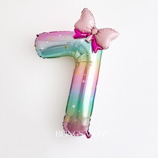 블링살롱 핑크 리본 레인보우 대형 숫자풍선 40인치 기념일 생일파티 돌잔치 이벤트 풍선, 숫자 7