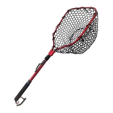 釣友俱樂部 磁吸折疊路亞抄網 伸縮鋁合金 硅膠網兜 手抄網 筏釣 磯釣 海釣 撈蝦網, 紅色,拉伸總長87.5cm