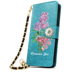 丁香繡球花花鑽石配件錢包式卡片和鈔票存儲式腕鏈手機殼適用於 Galaxy A10e A20e A30 A40 A50 A21 A31 A51