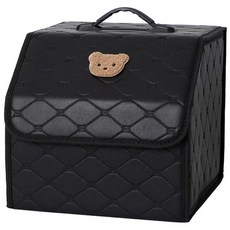 대홍샵 곰돌이 포인트 프리미엄 가죽 트렁크 정리함 블랙, 소형