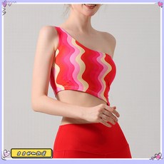 瑜伽服 速乾 運動服 健身服新款斜肩運動內衣時尚印花瑜伽服背心女帶胸墊運動健身文胸兩件套