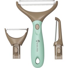 3 in 1 야채 필러 세트 교체 가능한 손잡이가 있는 날카로운 스테인리스 스틸 블레이드 스트레이트 줄리엔 및 와이드 공간 절약 다기능 설계로 손쉽게 을 준비, Blue Beige