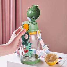 夏季潮流可愛學生水杯 大容量兒童水壺 高顏值帶吸管塑膠杯子 防摔, 粉色,600ml, 1個