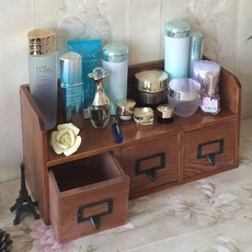 빈티지 원목 화장품 정리대 다용도 정리함 서랍, 가로 3서랍 빈티지색