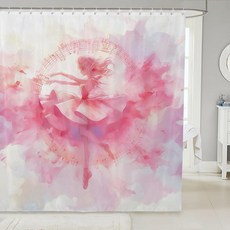 Erosebridal 보우 발레 182.9cm(72인치) 너비 182.9cm(72인치) 샤워 커튼 핑크 카와이 발레리나 욕실 커튼 어린이 소녀 청소년용 댄스 발레 목욕 커튼