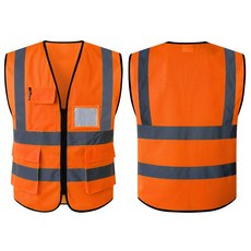 포켓형 안전조끼 고급 신호수 작업복 반사 작업조끼, 주황, 1개