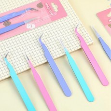 파스텔 다꾸 스티커 핀셋 초정밀형집게 직선형 커브형세트 2p, 핑크