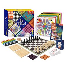 【風車圖書】FUNDO樂多 棋類100合1 兒童益智學習 桌遊組合 木製棋子 西洋棋 跳棋 五子棋 撲克牌, 1個