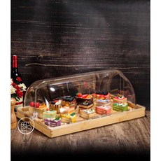 베이커리 진열 트레이 카페 디저트 우드 선반 빵 쟁반 돔 뚜껑, 41x28x4cm