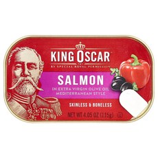 King Oscar 연어 껍질 및 뼈를 제거 올리브오일 함유 지중해식 스타일 115g(4.05온스)