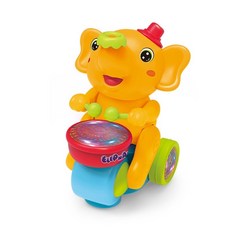 聲光吹球打鼓象玩具 電動萬向跑跑聲光音樂寶寶玩具 懸浮吹球兒童玩具禮物 敲擊音樂益智兒童玩具, 橘色吹球打鼓大象