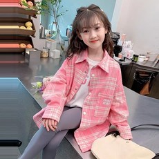 賣場優選新款可愛童裝女童外套女童長袖襯衫春秋款洋氣女孩格子襯衣秋季兒童外套女大童秋裝上衣
