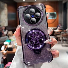 旋轉磁吸支架手機殼，適用 vivo X200Pro X100S X100 X90 X80，四角氣囊防摔電鍍設計