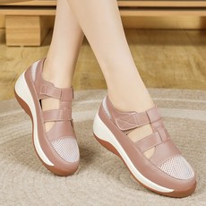 DarjinQD 여성 망사 샌들 키높이 통굽 5CM 발편한 여성 샌들 여름 펀칭 슬립온 키높이 스니커즈 쿠션 시원한 신발 여성 통기성 슬립온 여성 통굽 구두 엄마 샌들198