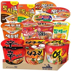 용기컵라면 12종 1세트 농심(신라면+너구리+새우탕+육개장사발면)+오뚜기(진라면매운+김치면+열라면+참깨)+팔도(왕뚜껑+김치왕뚜껑+팔도도시락+김치도시락), 1박스